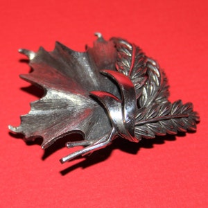Collectible Signed Tortolani Silver tone Leaf Brooch