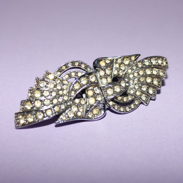 An Elegant Art Deco Double Brooch/Paste Rhinestone/Dress Clips