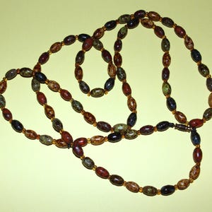 Vintage ScottishAgate  glass beaded long necklace/ Flapper Necklace/44 inches in length