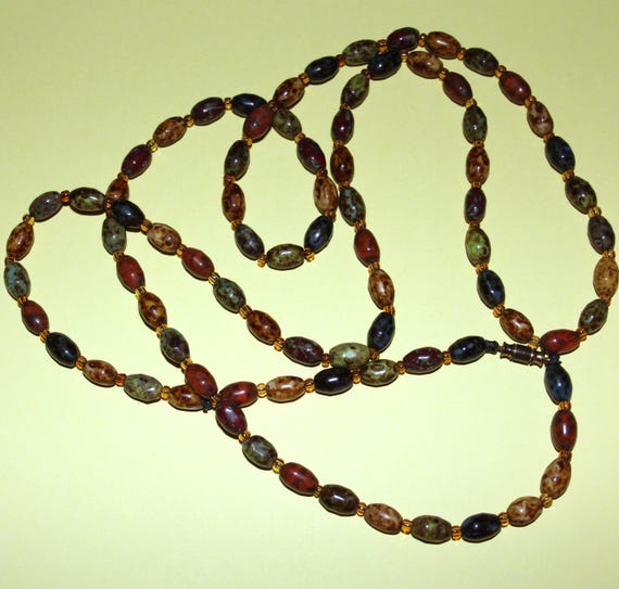 Collier Sautoir Vintage - Perles En Verre Noir, Métal Alliage - Bon état Général (à Nettoyer)
