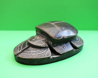 Large Vintage Soap Stone Carved Scarab/Renewal & Rebirth/Paper Weight
