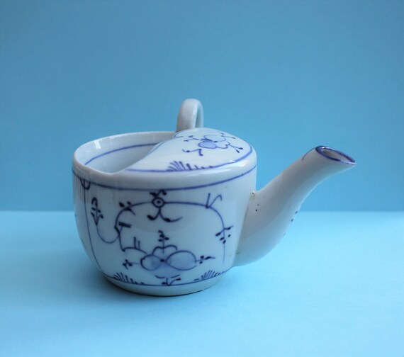 Antigua taza de porcelana alemana Tettau azul y blanca y patr n de