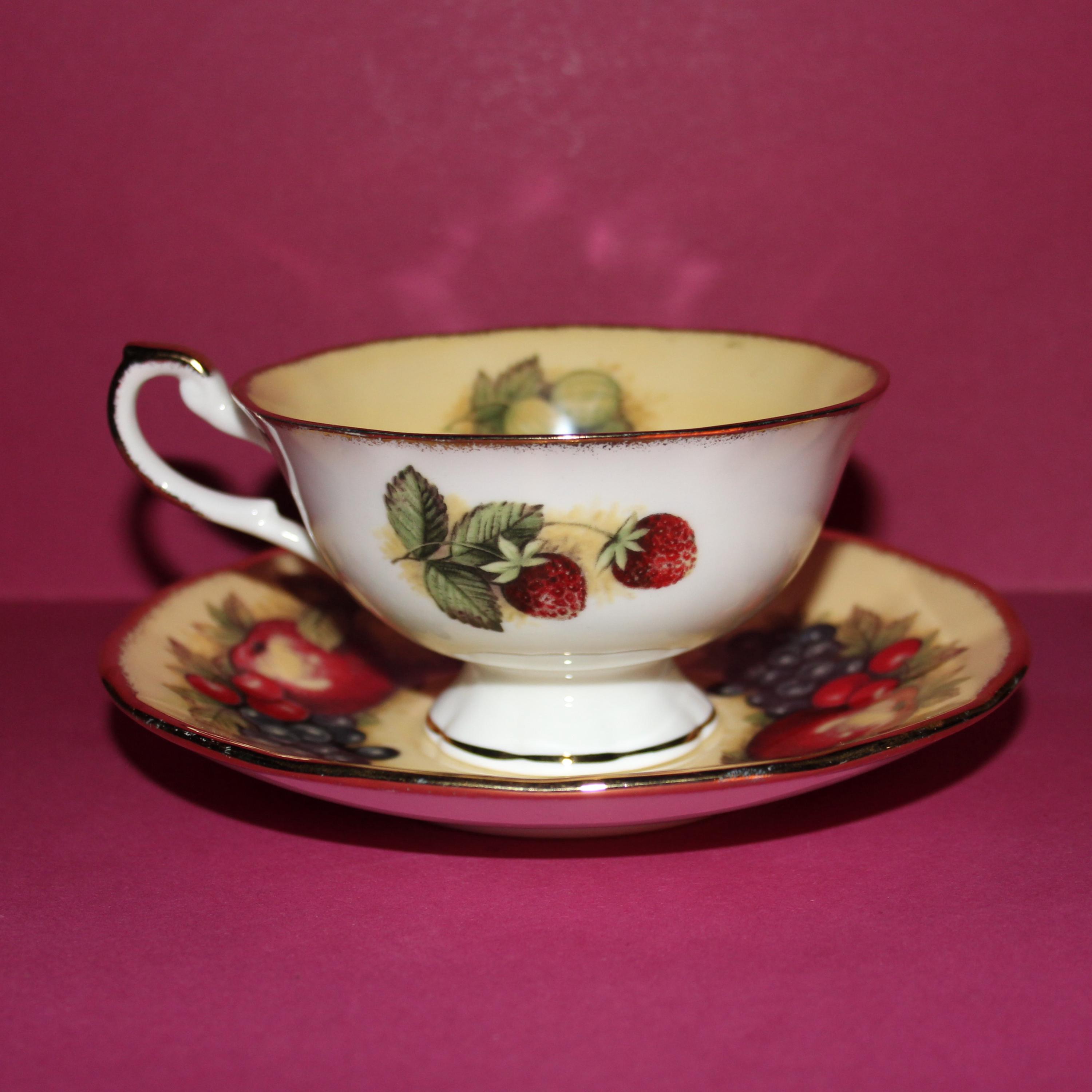 Vintage Queens Fine Bone China Cup and Saucer/antique Fruit/made