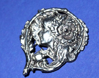 Antique Silver Plated Cast Brooch/Art Nouveau/Handcrafted/C Clasp