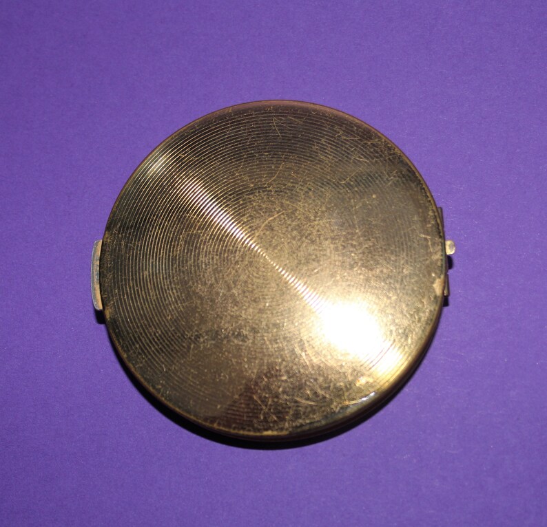 Dramatic Vintage Stratton Brass Ceramic Powder CompactBlack and white diagonal patternOriginal Sifter