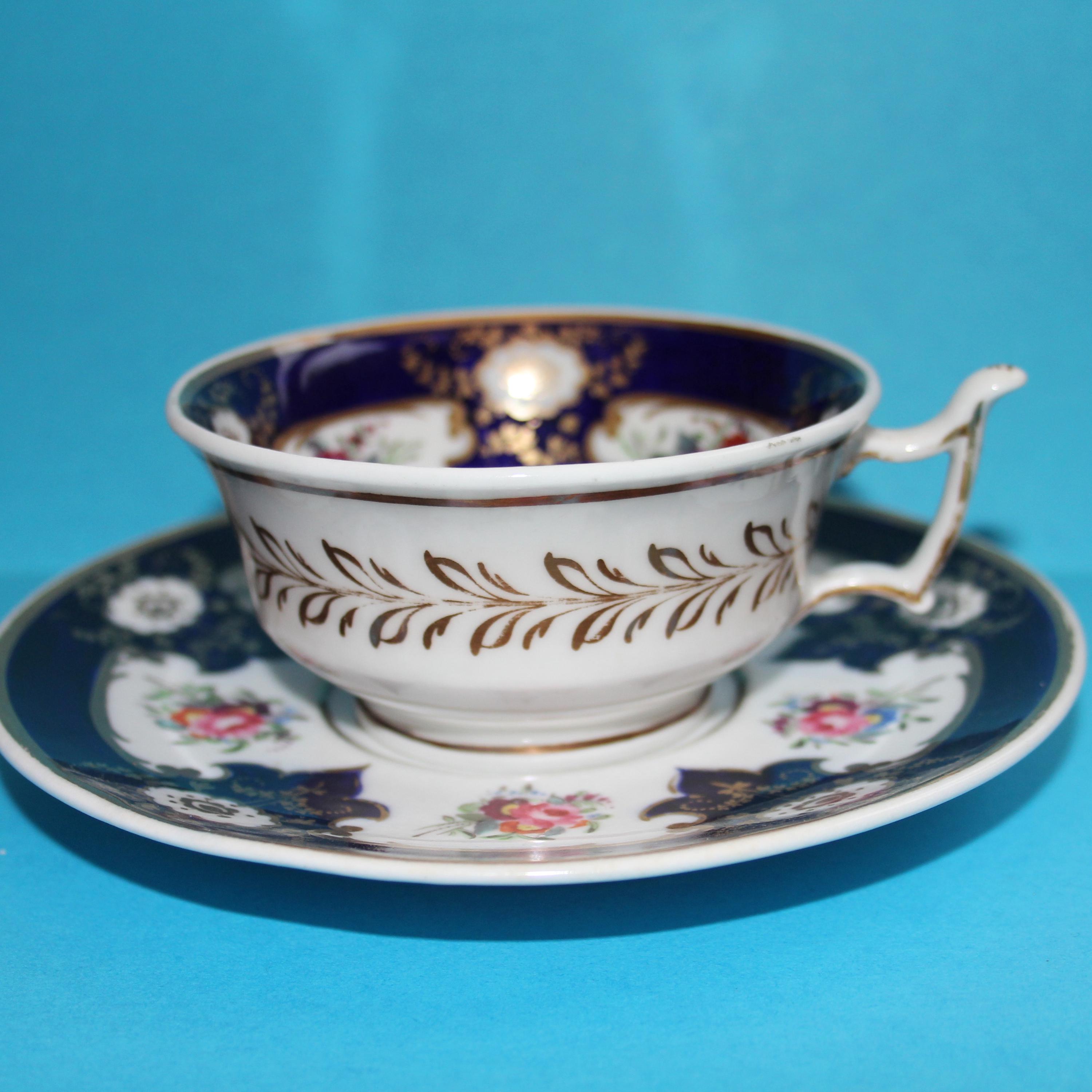 Rare Antique Coalport Cup and Saucer/hand Painted/1830's/made in