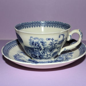 Rare Antique Coalport Kingsware Porcelain Breakfast Cup and Saucer/Fisherman