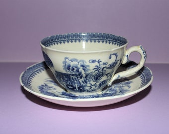 Rare Antique Coalport Kingsware Porcelain Breakfast Cup and Saucer/Fisherman/Reg. No 743463/1900's