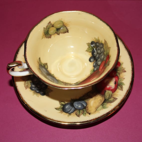 Vintage Queens Fine Bone China Cup and Saucer/antique Fruit/made