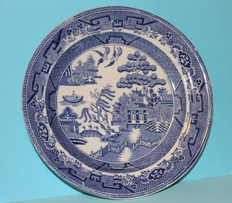 Antique Early Staffordshire Stone China Blue Willow Pattern Plate Made