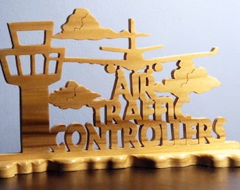 Air Traffic Controllers Hand Cut Wood Table Sign