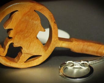 Sherlock Holmes Stressed Hand Cut Wood Key Chain