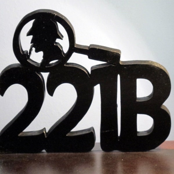 221B Sherlock Door Sign With Glass On Top Handcut Wood Sign