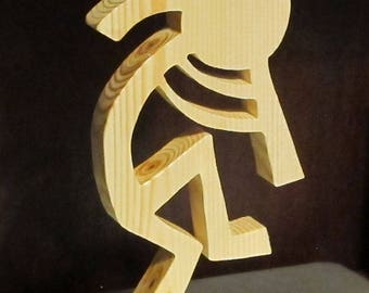 Kokopelli Statue Cut By Hand From Real Wood. Stand Up Ornament.