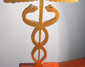 Caduceus Medical Myth Wood Symbol