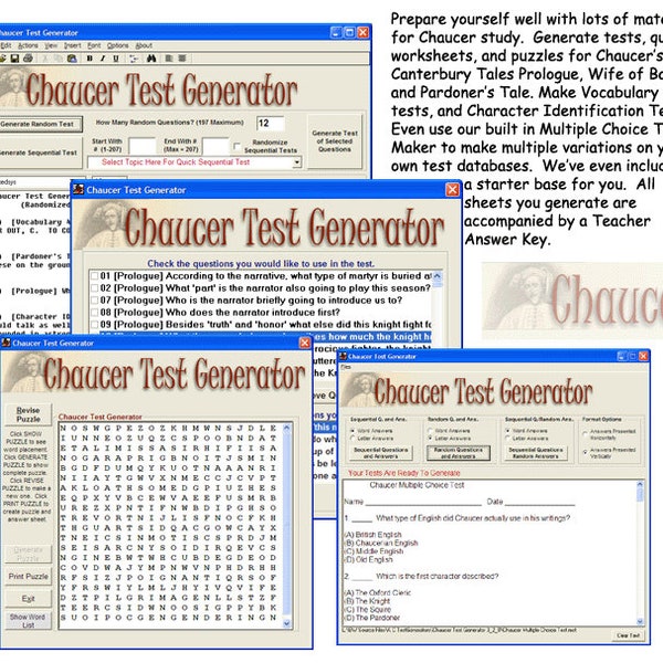 Chaucer Literary Test Generator Software for Windows PC