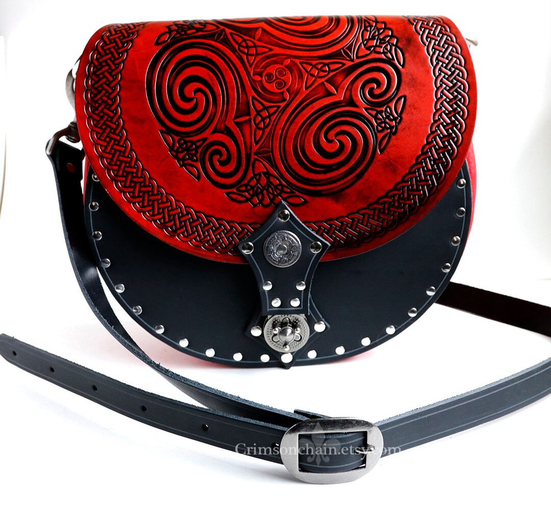 Saddle Bag With Red Celtic Swirl by Crimson Chain Etsy