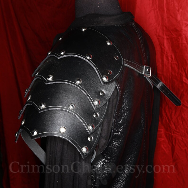 Black Studded Pauldron Large by Crimson Chain Leatherworks Etsy
