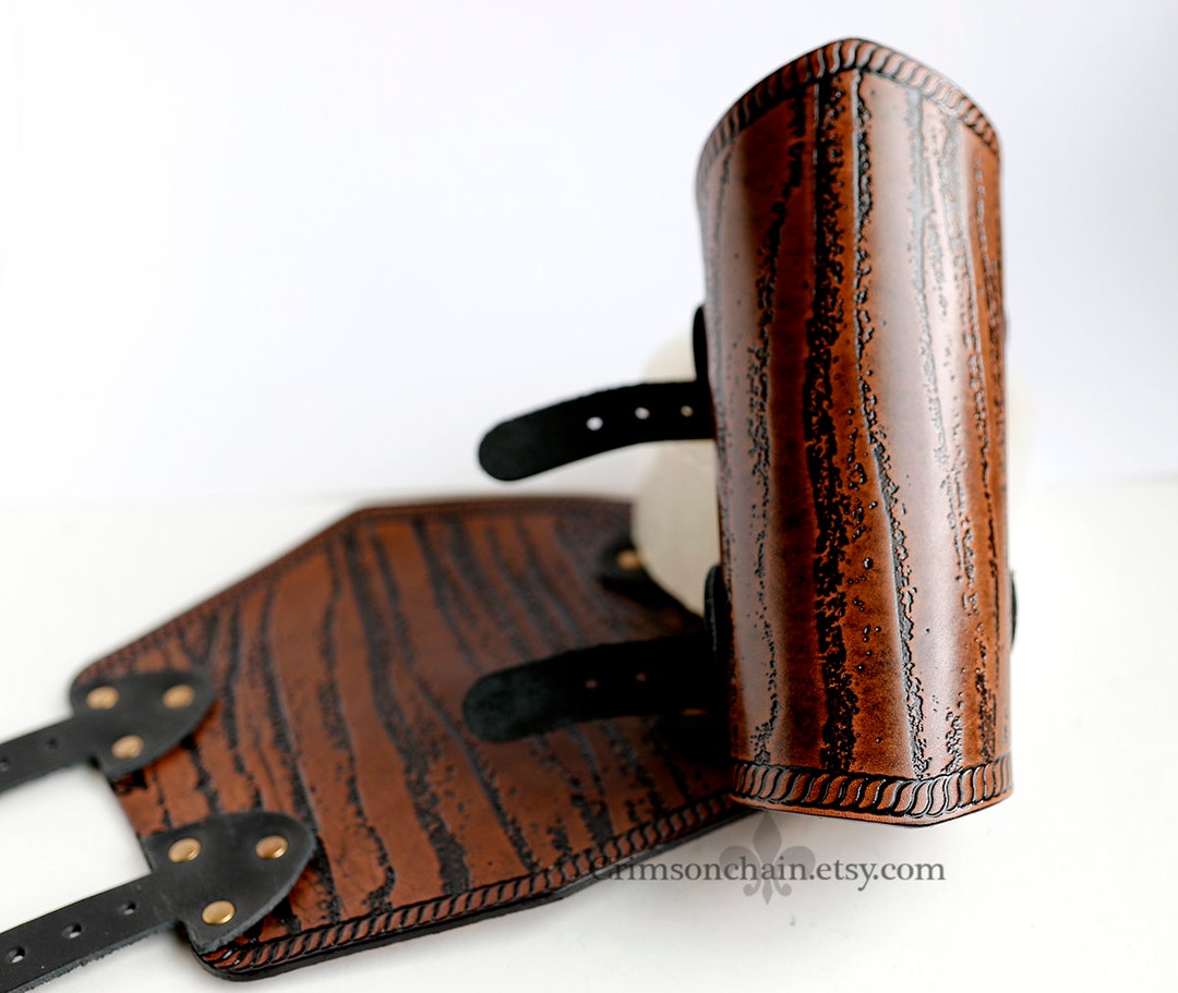 Medium Stamped Bracers Brown Wood Grain by Crimson Chain Etsy