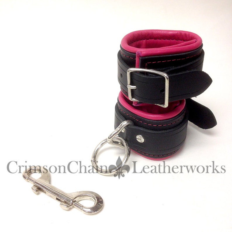 Black and Pink Lined Bondage Cuffs by Crimson Chain Etsy