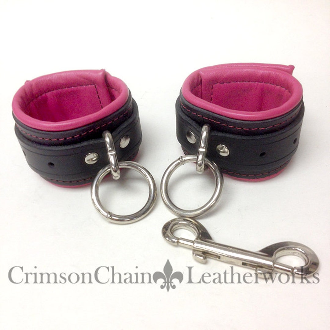 Black and Pink Lined Bondage Cuffs by Crimson Chain Etsy