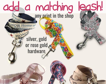 dog leash matching to your collar handmade 3/4" lead, 4ft 5ft or 7ft adjustable, silver, brass or rose gold hardware