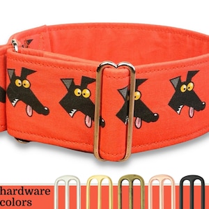 greyhound collar, red fabric dog collar Richard Skipworth martingale collar or buckle, sighthound collar, whippet collar / Derp red