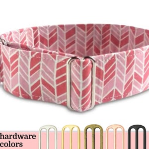 boy dog collar pink herringbone martingale fabric dog collar stripes martingale whippet collar / peachy pup