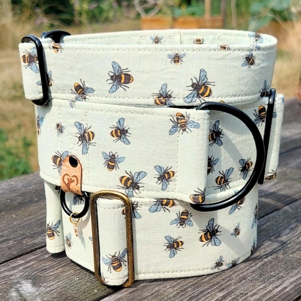 bee dog collar cute greyhound collar, fabric dog collar bumblebees, limited slip martingale or buckle collar / Bumble Bee