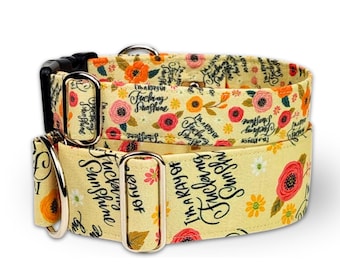 dog collar Ray of F*cking Sunshine, floral martingale or buckle collar with roses; yellow greyhound collar whippet / sunshine
