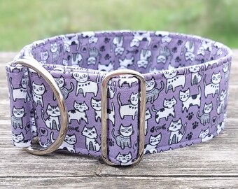 purple dog collar with cats, dog collar cute greyhound collar, limited slip martingale or buckle collar whippet / Cats