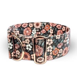 floral dog collar with rose gold hardware, limited slip martingale oder buckle collar, greyhound collar whippet / vintage flowers