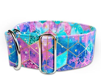 boy dog collar, galaxy martingale or buckle collar, blue and purple martingale greyhound collar / Cosmos - teal