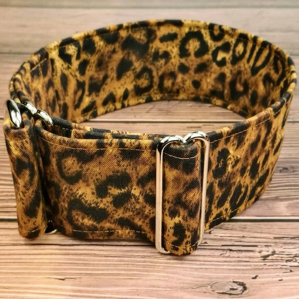 Leo Hundehalsband animal print, Leopard Martingale Zugstopphalsband oder Steckschließe / Kanye