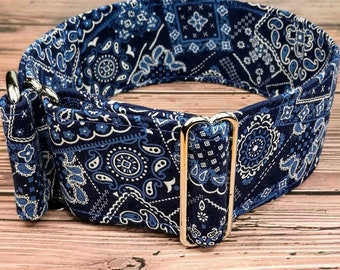 bandana dog collar navy blue martingale collar boy buckle dog collar, greyhound whippet collar / bandana navy