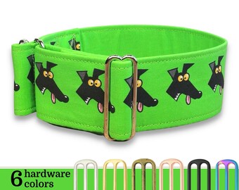 greyhound collar, green fabric dog collar Richard Skipworth martingale collar or buckle, sighthound collar, whippet collar / Derp green