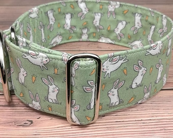 easter dog collar with bunnies, fabric greyhound collar, green martingale collar or buckle, whippet collar / bunnies small