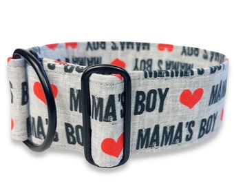 mamas boy dog collar with hearts, grey martingale collar or buckle, greyhound collar for boys, whippet collar / Mamas Boy