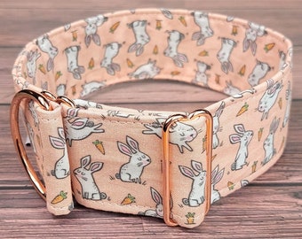 easter dog collar with bunnies, fabric greyhound collar, peach martingale collar or buckle, whippet collar / bunnies peach