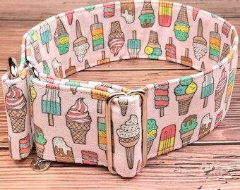 ice cream dog collar, summer dog collar popsicle, pimk limited slip martingale or buckle collar / ice cream