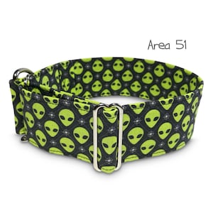 alien dog collar, boy dog collar, halloween martingale greyhound whippet collar or buckle collar halloween / area 51