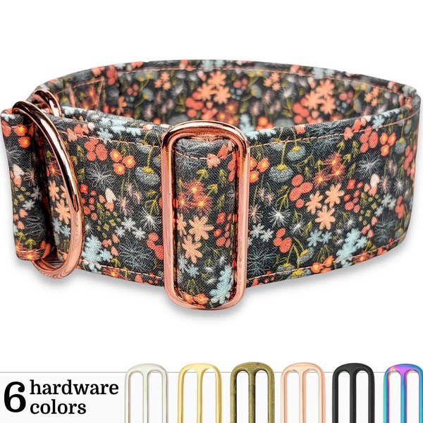 flower dog collar, brown orange fabric greyhound collar, floral martingale collar or buckle, whippet collar / asters