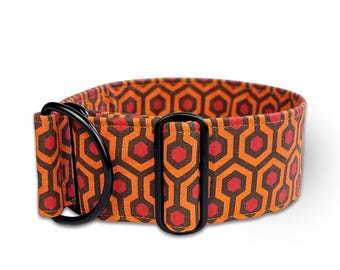 orange dog collar The Shining, rug pattern fabric greyhound collar hexagon, boy martingale collar or buckle, whippet collar / REDRUM