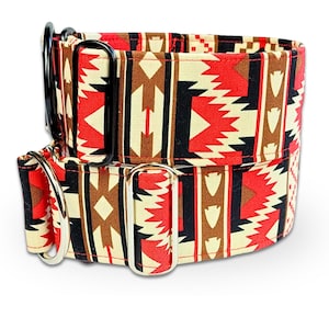 boy dog collar aztec, southwest martingale or buckle collar, red and black martingale greyhound collar / Tucson - red