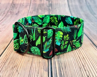 Collier pour chien avec feuilles, collier ou boucle d'arrêt de traction de forêt tropicale Martingale vert noir, collier de lévrier, large / Amazone