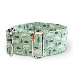 bear dog collar, green boy dog collar, woodlands; green limited slip martingale, grizzly bear dog collar, whippet collar / Otso - green
