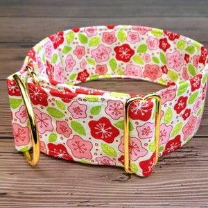 floral dog collar roses, girly limited slip martingale or buckle collar with blossoms; greyhound collar whippet/ blossom