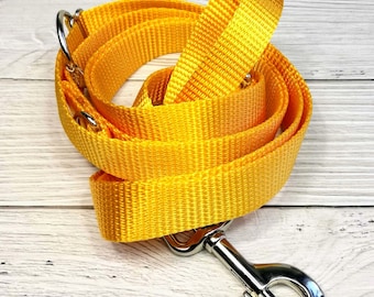 adjustable dog leash, nylon dog leash yellow, soft lead, dog lover gift, 3 lenghts, durable .75" or 1" rose gold, gold or silver
