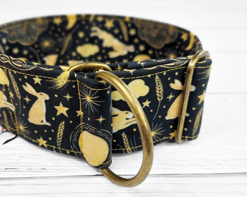 Brett svart hundhalsband, kanin martingale-stil, stryphalsband eller med tryckknappsspänne, greyhound-halsband, whippet-halsband / hare bild 3