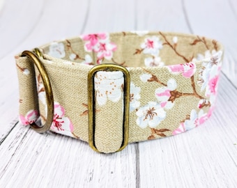 floral dog collar cherry blossom, limited slip martingale oder buckle collar, greyhound collar whippet / vcherry blossom